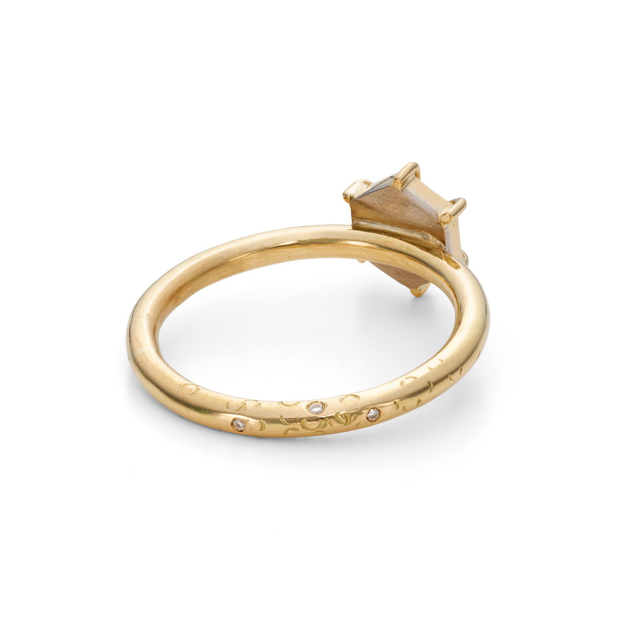 'Dartmoor' Collection Rose cut Misfit diamond solitaire ring in 18ct yellow and white recycled gold Handmade jewellery by Corrinne Eira Evans