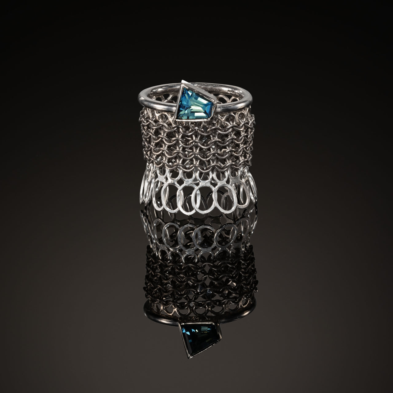 'Storm on the Moors' Chainmail & Sapphire Ring