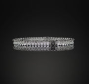 T bracelet bangle contemporary chainmail handcrafted recycled silver and titanium chains by Corrinne Eira Evans