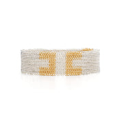 Growan chainmail handmade bangle bracelet in recycled silver and 18ct yellow gold by Corrinne Eira Evans Contemporary Jewellery mens bangle women's bangle