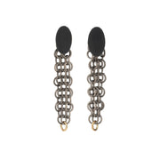 Moonlit Tor's Earrings chainmail oxidised silver, 18ct yellow gold and titanium by Corrinne Eira Evans