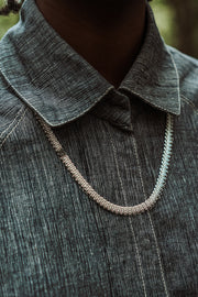 T Necklace contemporary chainmail handcrafted recycled silver and titanium chains by Corrinne Eira Evans